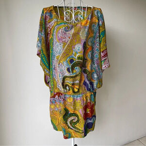 Bianca Coletti silk dropped elastic waist dolman sleeve mini beach dress S